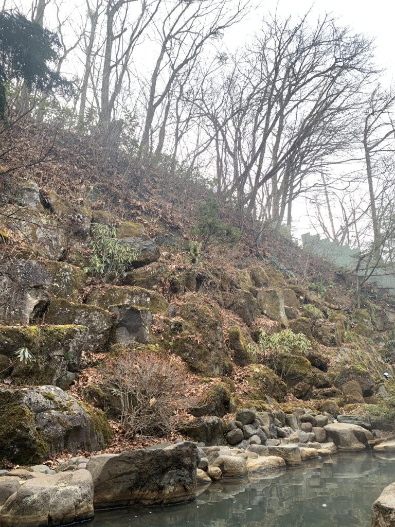 岩づくりで自然の傾斜を眺められる露天風呂
